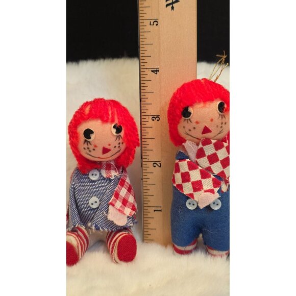 Vintage Raggedy Ann & Andy Felt Cloth Christmas Ornaments Made in Hong Kong - Picture 4 of 4